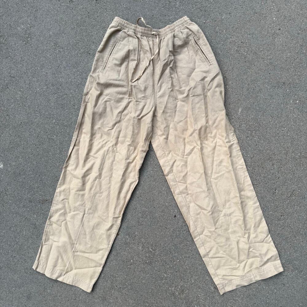 Vintage Hunt Club Linen Cotton Cream Beige Elastic Waist Casual Pants Slacks MED